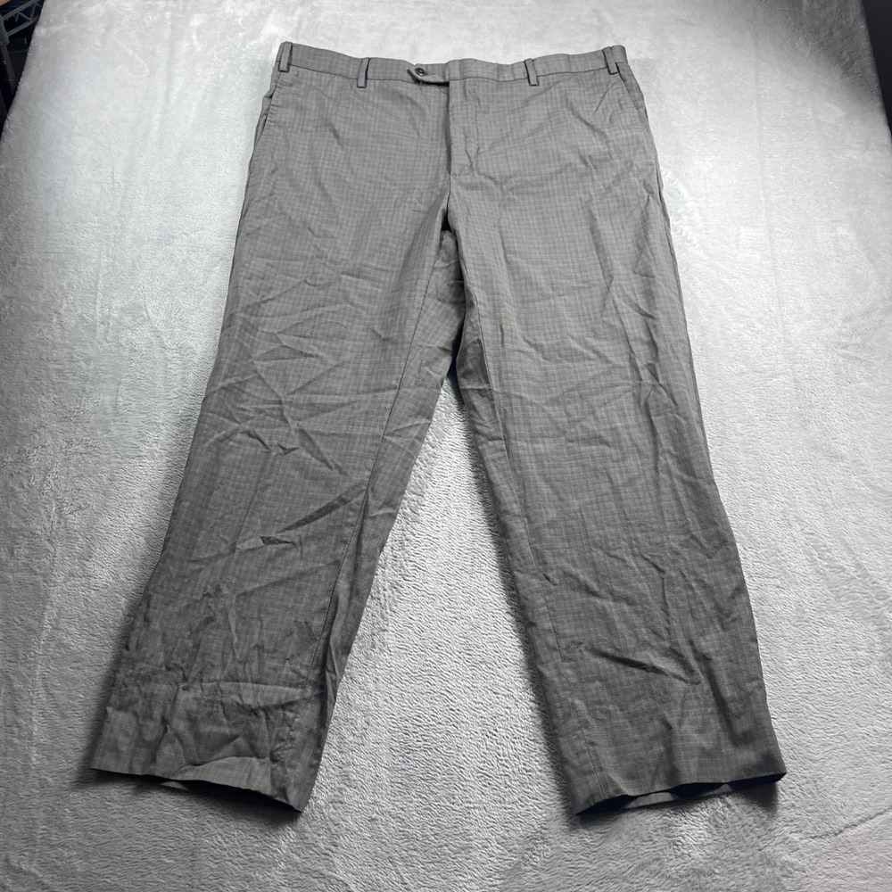 Zanella Devon Grey Micro Check 100% Wool Dress Pants Mens 42 Made in Italy